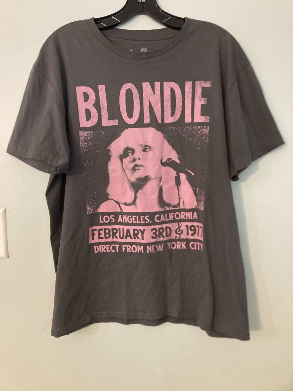 Blondie 1977 Los Angeles Concert Graphic Tee Gray With Pink Print Mens Large 100
